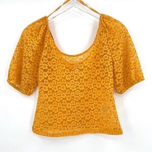 & OTHER STORIES Floral Lace Puff Sleeve Top & Tank Yellow Gold 6 4